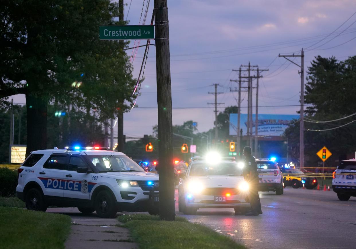 Columbus police on the scene of a fatal police shooting and a Franklin County Sheriff's deputy on, July 8 in an apartment building on East Livingston Avenue near South James Road on the city's East Side.