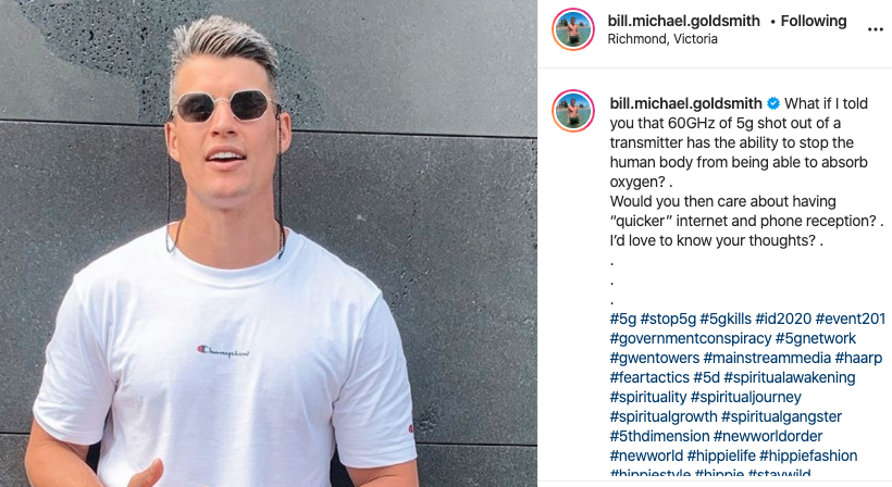 Bill Goldsmith from the Bachelorette is under fire for such hashtags as '5gkills'. Photo: Instagram/ bill.michael.goldsmith