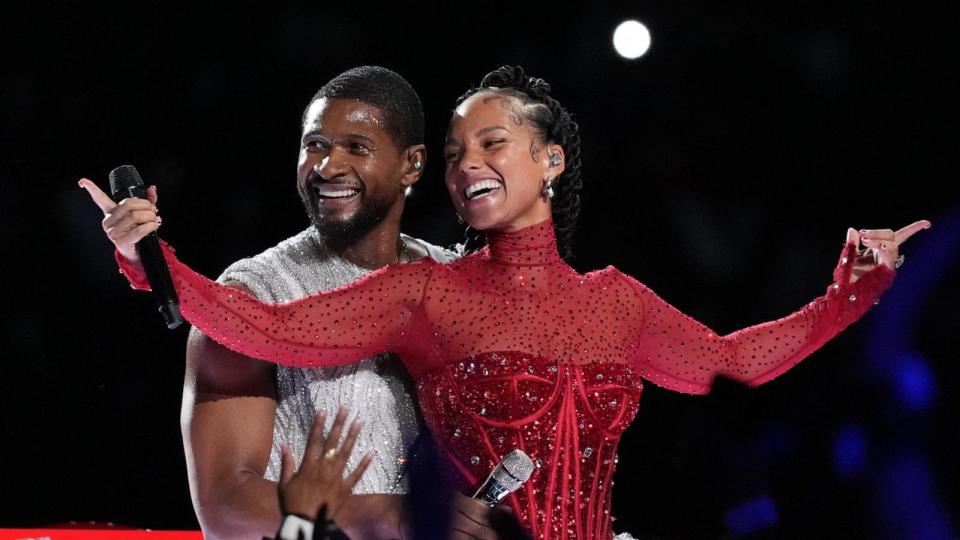 PHOTO: Usher and Alicia Keys perform during the Super Bowl LVIII Halftime Show, Feb. 11, 2024, in Las Vegas. (Timothy A. Clary/AFP via Getty Images)