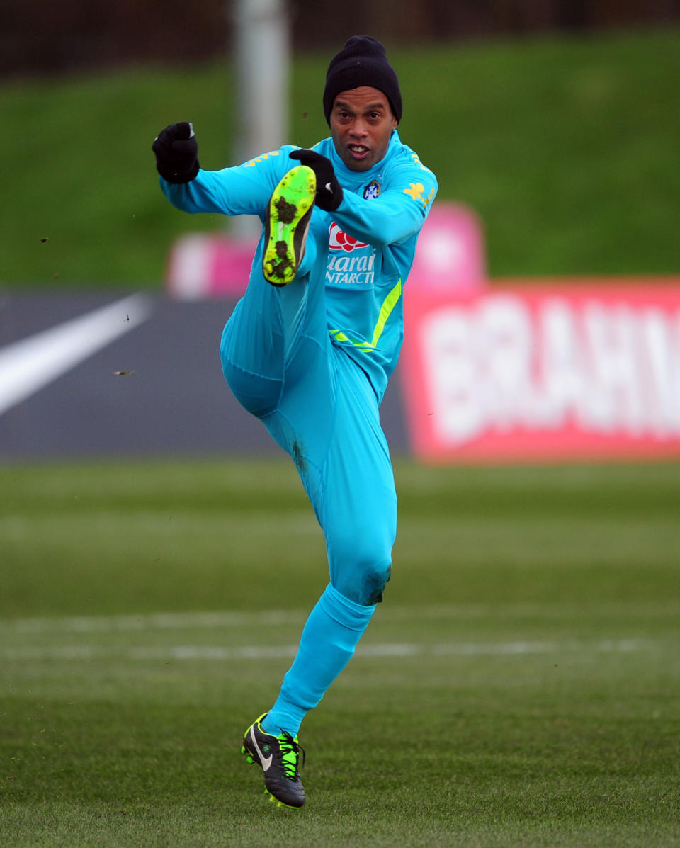 Brazil's Ronaldinho during the training session at The Hive, London.