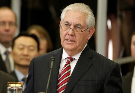 U.S. Secretary of State Rex Tillerson delivers remarks to Department of State employees upon arrival at the Department of State in Washington, U.S., February 2, 2017. REUTERS/Joshua Roberts