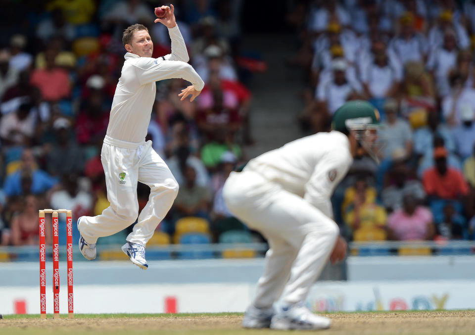 Australian cricket team captain Michael Clarke delivers a ball during the first day of the first-of-three Test matches between Australia and West Indies at the Kensington Oval stadium in Bridgetown on April 7, 2012. West Indies won the toss and elected to bat first. AFP PHOTO/Jewel Samad (Photo credit should read JEWEL SAMAD/AFP/Getty Images)