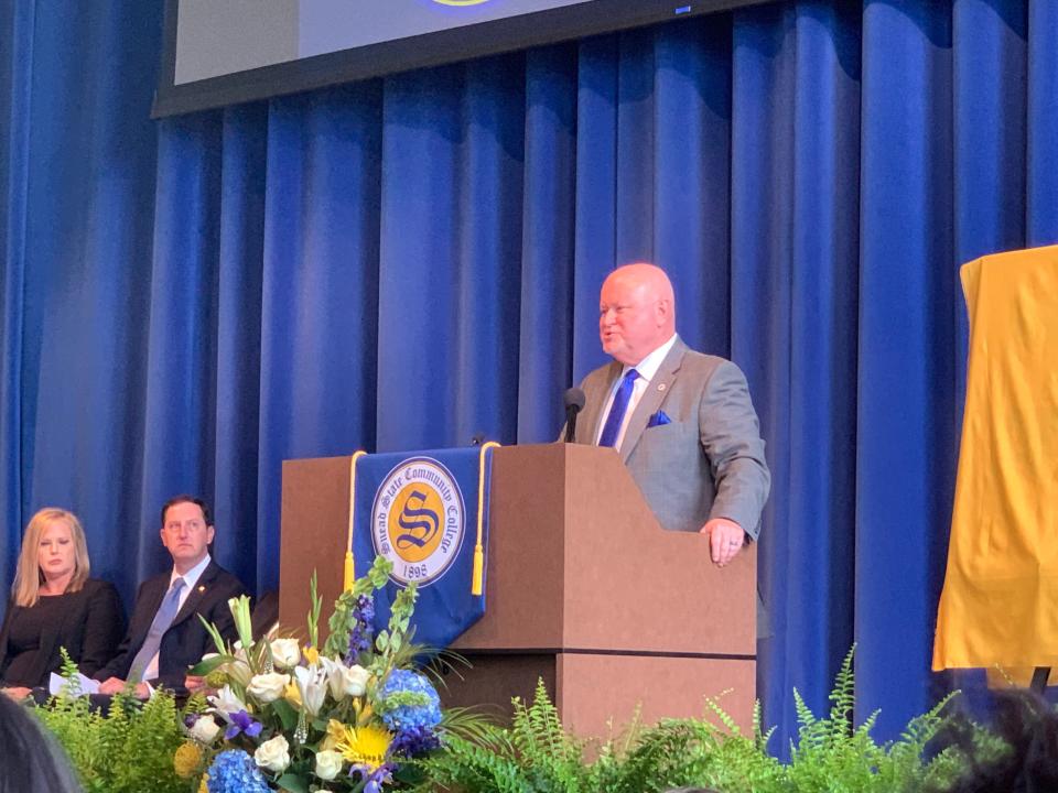 Snead State President Dr. Joe Whitmore speaking at the announcement of the new career tech facility.