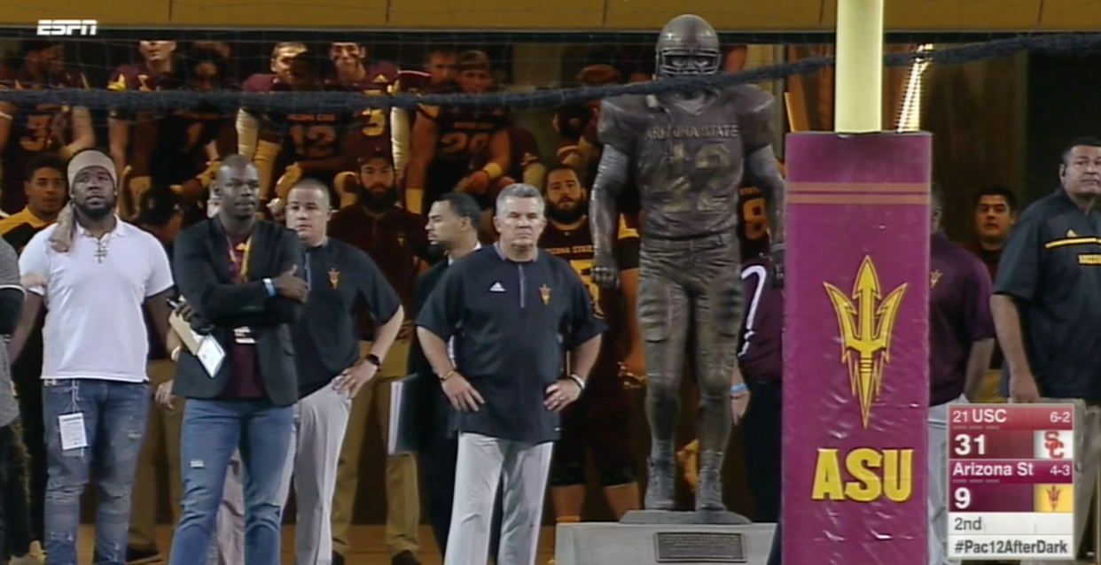 Todd Graham watched the last play of the first half from a unique spot. (ESPN)