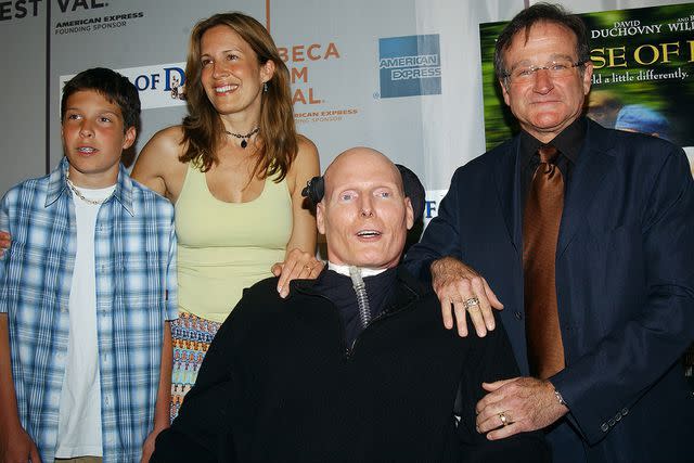 <p>Richard Corkery/NY Daily News Archive via Getty Images</p> (Left to right:) Will Reeve, Dana Reeve, Christopher Reeve and Robin Williams in 2004