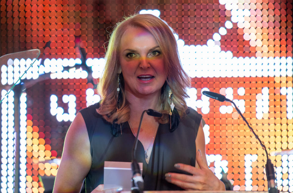 India Willoughby speaks after winning the media moment of the year award at the Diversity in Media Awards on September 15, 2017 in London, England.  (Photo by Chris J Ratcliffe/Getty Images)