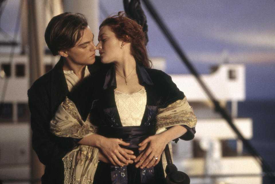 This image released by Paramount Pictures shows Leonardo DiCaprio, left, and Kate Winslet in a scene from "Titanic." (Paramount Pictures via AP)