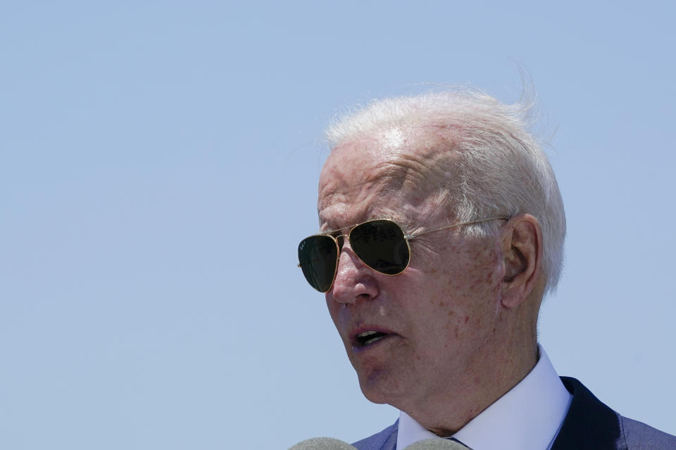 President Joe Biden speaks Thursday, May 6, 2021, in Lake Charles, La. (AP Photo/Alex Brandon)