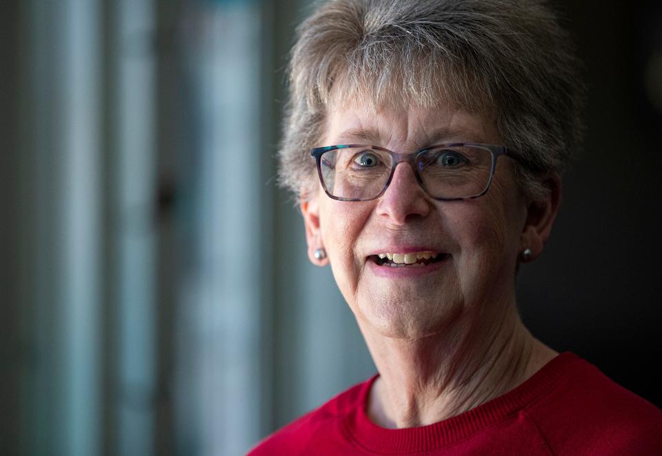 Jodi Maslanka poses for a photo Thursday, April 14, 2022, at St. Alban's Episcopal Church in Indianapolis. Maslanka started Buttermilk Mountain, a program for adults with disabilities to make and sell dog biscuits. Maslanka, which is Polish, translates to "buttermilk."