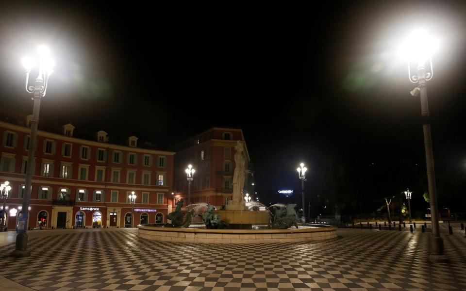 Deserted Massena place in Nice, France, after the curfew  - Shutterstock