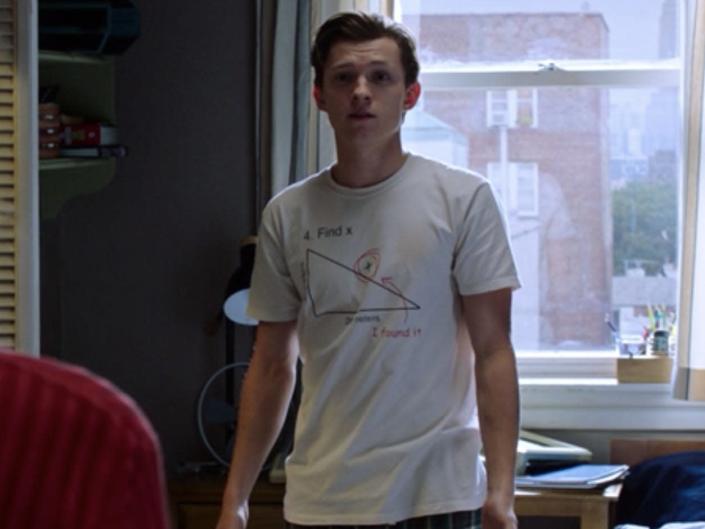 Tom Holland wearing a T-shirt in &quot;Spider-Man: Far From Home.&quot;