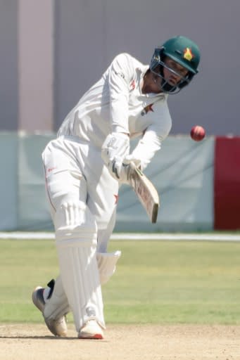 Zimbabwe captain Sean Williams on the charge during his innings of 107