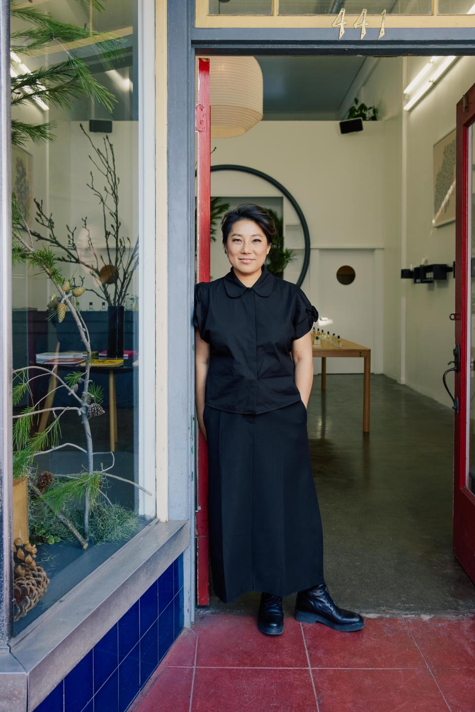 Linda Sivrican in front of Capsule Parfumerie.