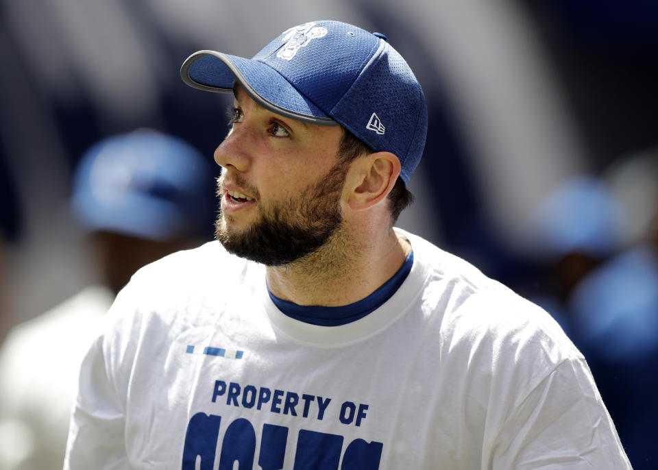 We feel you, Andrew Luck – we’re not sure what #ColtsForged means either. (AP)