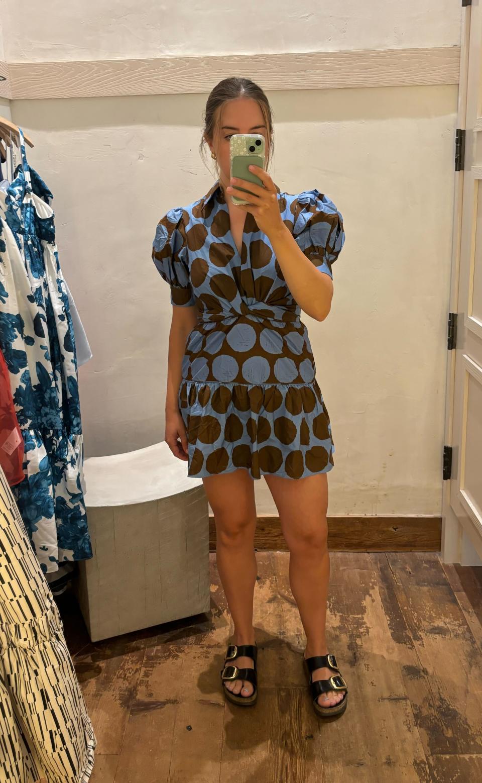 I tried on Farm Rio's Short-Sleeve Bow-Front Mini Dress (Photo via Anthropologie).
