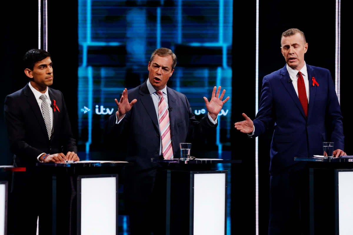 Rishi Sunak debating Nigel Farage in the 2019 election (ITV via Getty Images)