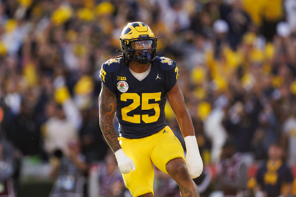 The Chargers drafted a familiar face in the third round for new head coach Jim Harbaugh, who gets to reunite with Michigan linebacker Junior Colson. (Photo by Ryan Kang/Getty Images)