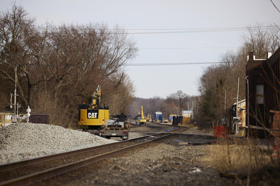 Machinery is situated along the railroad on February 14, 2023 in East Palestine, Ohio.