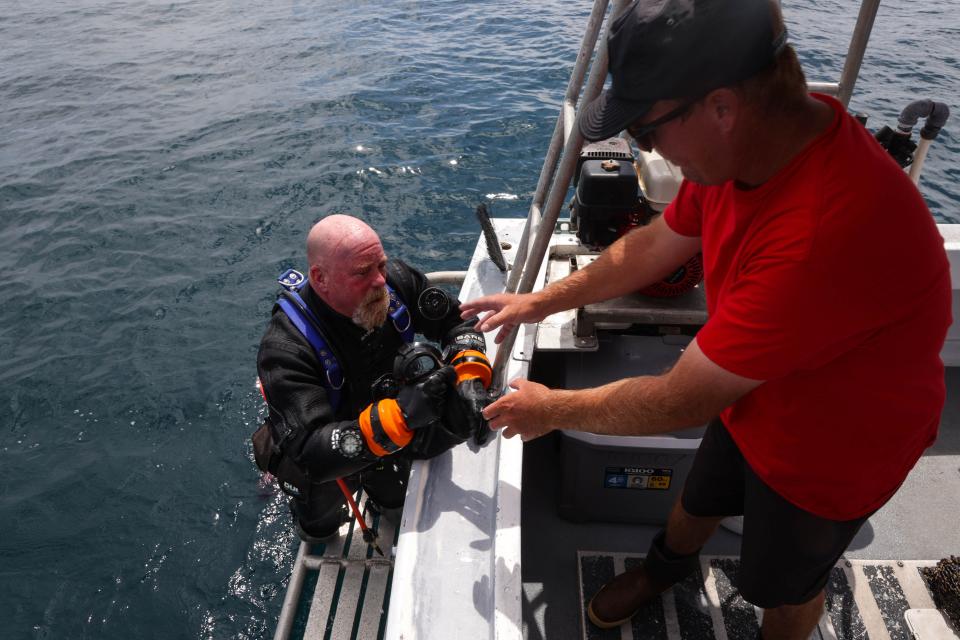 Matthew Pressly, 59, returns from his dive.