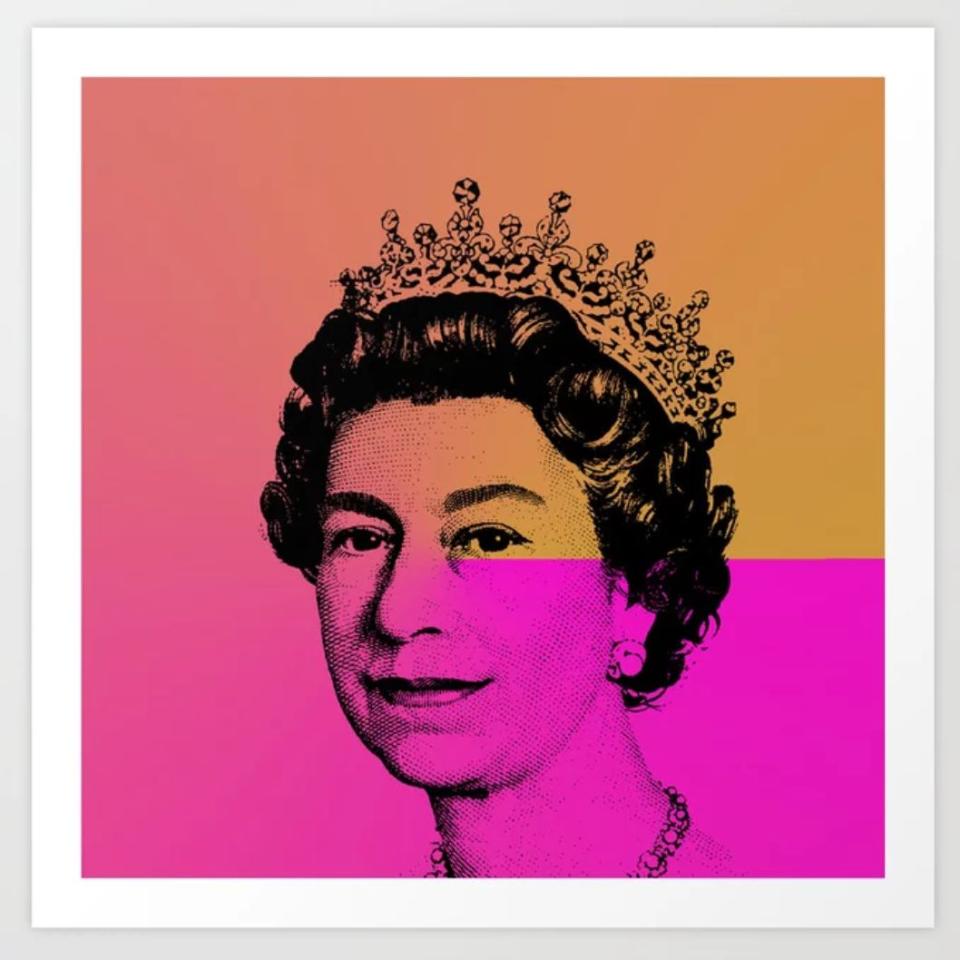 <strong><a href="Queen Elizabeth II Art Print" target="_blank" rel="noopener noreferrer">Originally $19, the smallest size of this print is $14 right now for a limited time at Society6</a></strong>.