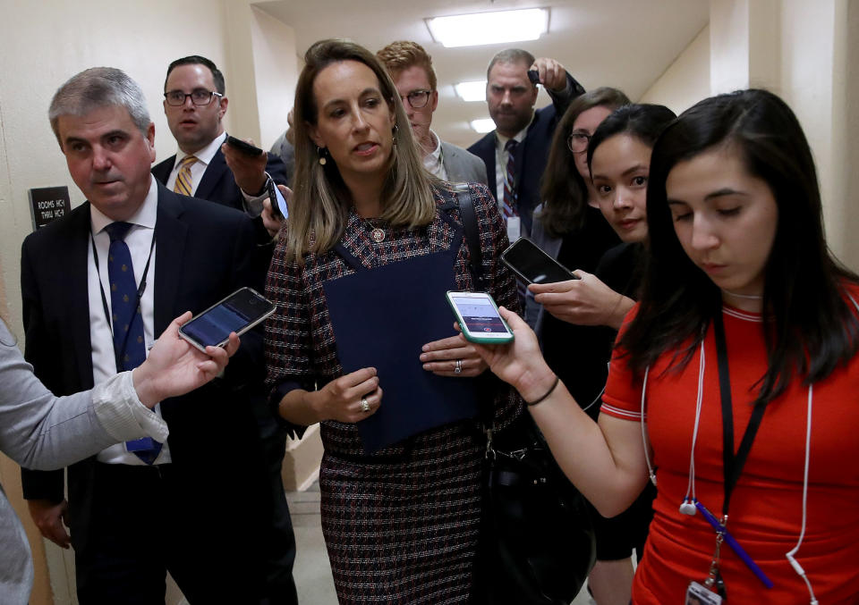 Rep. Mikie Sherrill (D-N.J.) speaks with reporters after House Speaker Nancy Pelosi announced formal impeachment proceedings against President Donald Trump on Sept. 24, 2019.&nbsp; (Photo: Win McNamee via Getty Images)