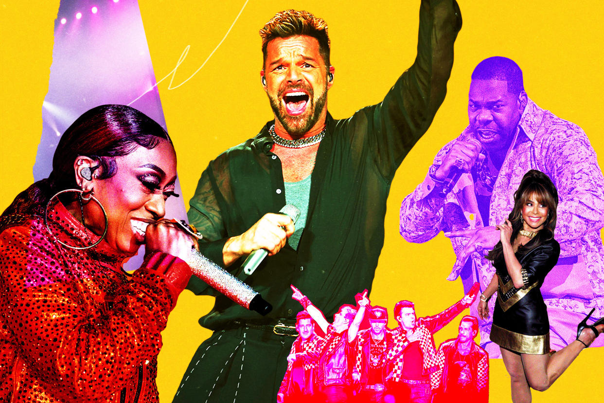 The hitmakers of the 1990s and 2000s are alive and well — and in concert, together! (Photo illustration: Yahoo News; photos: Ethan Miller/Getty Images, SGranitz/WireImage, Paras Griffin/Getty Images, Aaron J. Thornton/WireImage, Jeff Hahne/Getty Images, Adam Bettcher/Getty Images) 