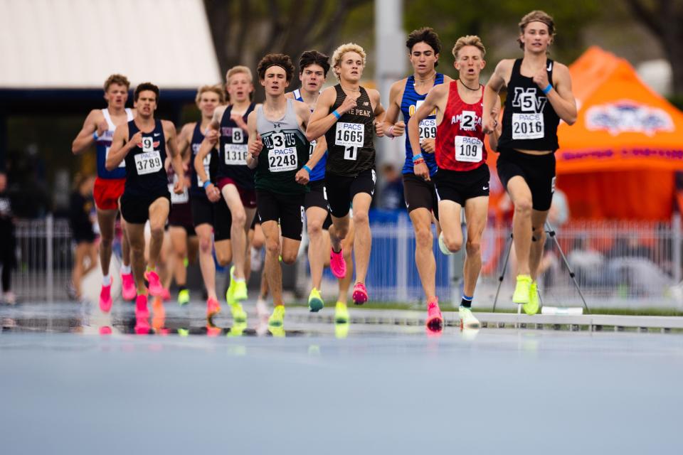 High school athletes compete during the BYU Track Invitational at the Clarence F. Robison Outdoor Track & Field in Provo on May 6, 2023. | Ryan Sun, Deseret News