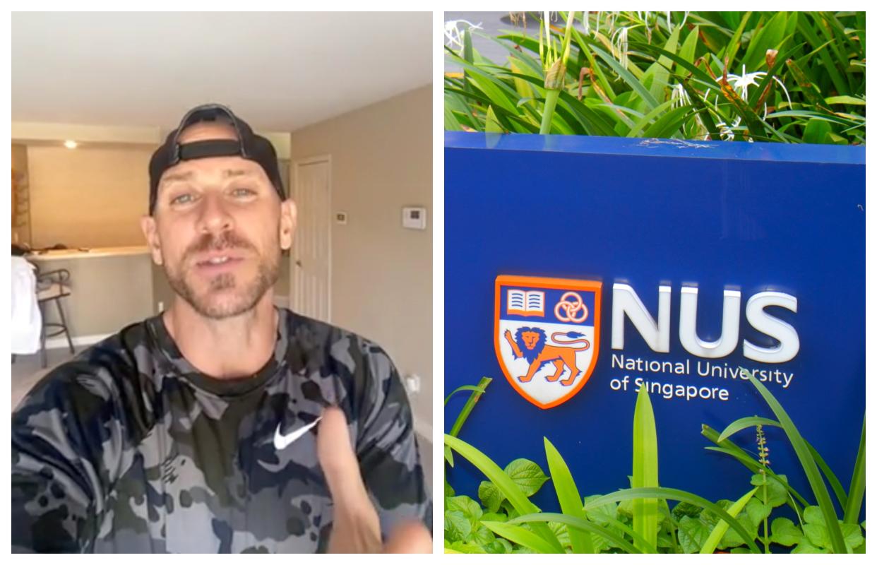 Pornography actor Johnny Sins sent graduating students of the 2020 class of the National University of Singapore a congratulatory video message from celebrity shoutout provider Cameo. (Photos: Cameo screenshot/Getty Images)