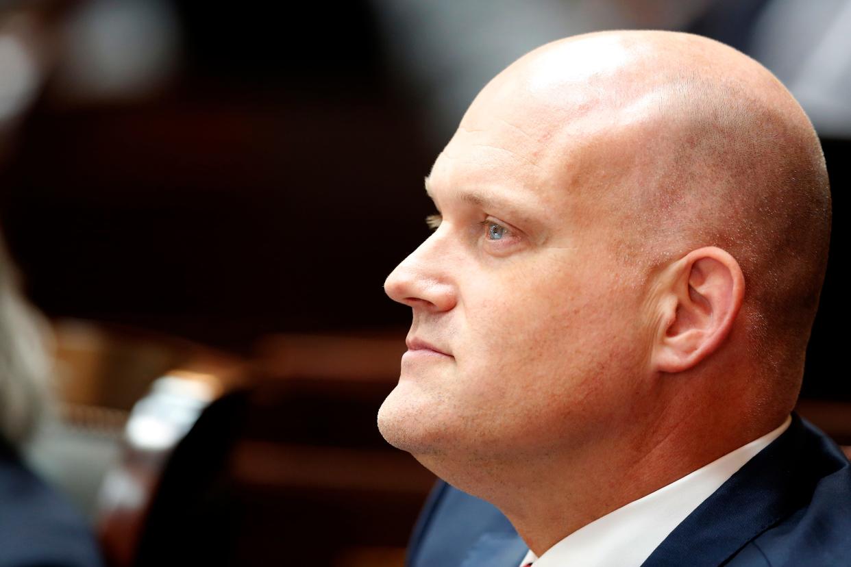 Representative Scott Wiggam listens to statements in the House of Representatives at the Ohio Statehouse in downtown Columbus, Ohio, on Wednesday, June 26, 2019. 