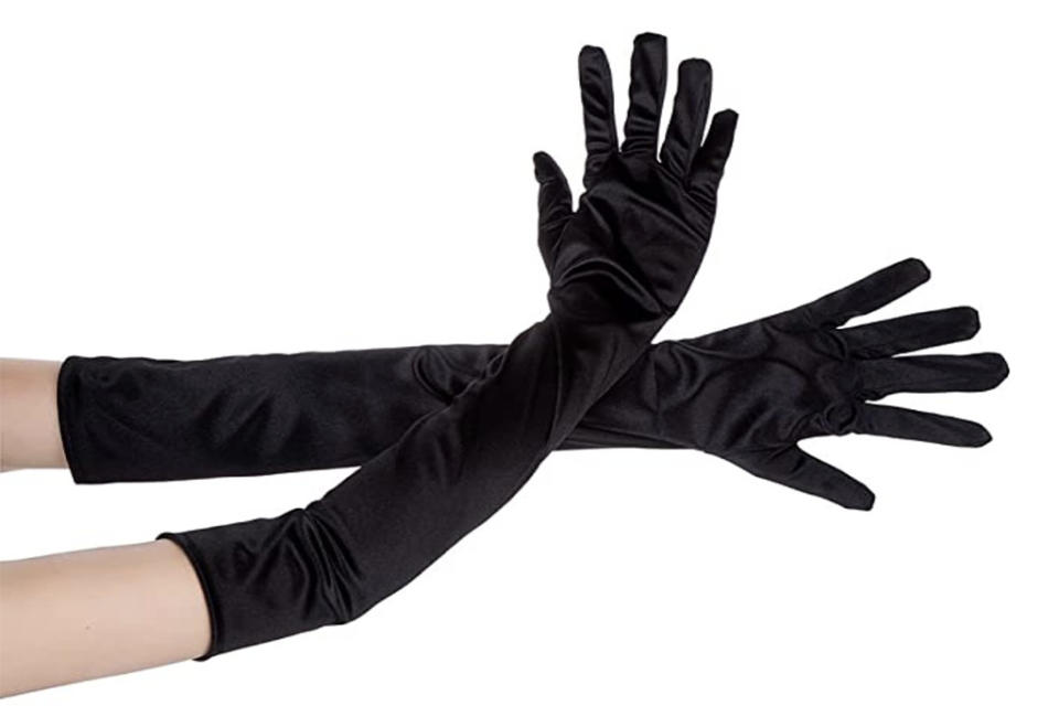 opera gloves, silk gloves, long black gloves 