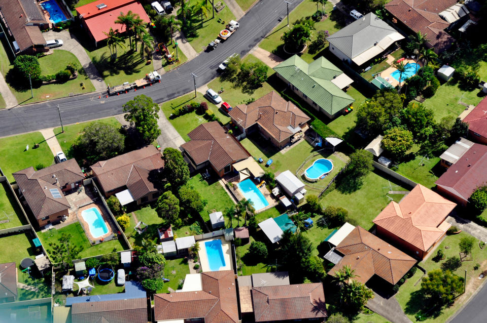 Backyard pools in homes in Coffs Harbour in New South Wales. Image: Getty