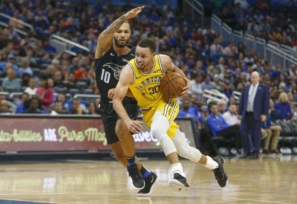 Stephen Curry shows off ball-handling skills.