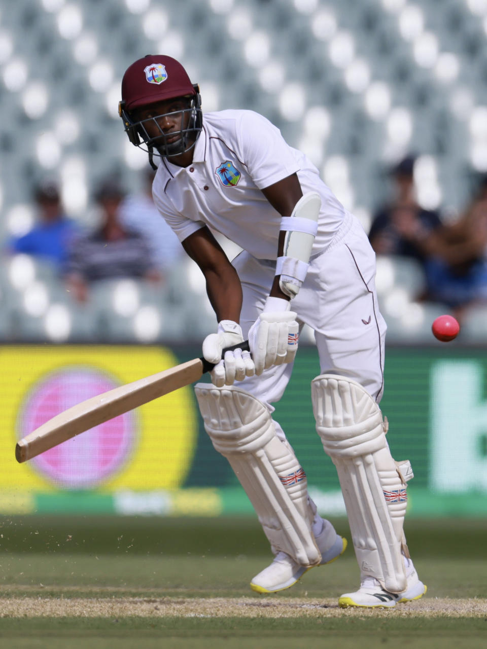 The West Indies' Marquino Mindley bats against Australia on the third day of their cricket test match in Adelaide, Saturday, Nov. 10, 2022. (AP Photo/James Elsby)