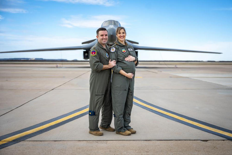 The couple pose at Dyess AFB in Texas. (Senior Airman Leon Redfern, 7th Bomb Wing Public Affairs)