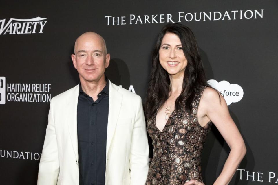 LOS ANGELES, CALIFORNIA - JANUARY 06:  Chief Executive Officer of Amazon Jeff Bezos (L) and MacKenzie Bezos attend the SEAN PENN J/P HRO GALA: A Gala Dinner to Benefit J/P Haitian Relief Organization and a Coalition of Disaster Relief Organizations at Milk Studios on January 6, 2018 in Los Angeles, California.  (Photo by Greg Doherty/Patrick McMullan via Getty Image) | The couple, perhaps in better times. Photo by Greg Doherty Patrick McMullan via Getty Image