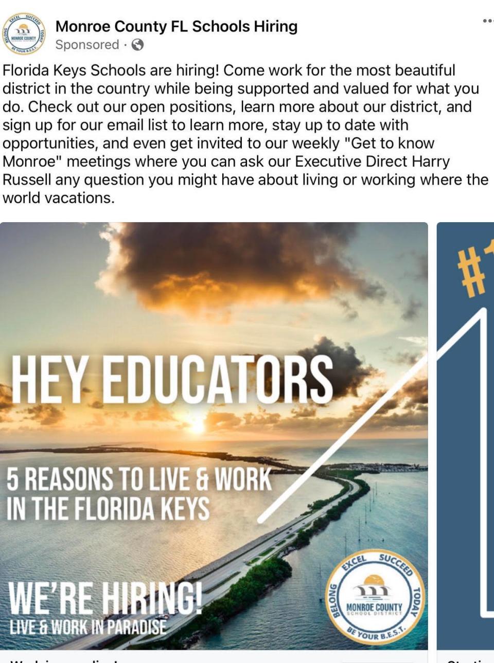 The Florida Keys school district has turned to social media to find teachers.