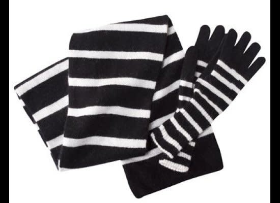 <strong>TO BUY:</strong> <a href="http://www.target.com/p/Merona-Striped-Scarf-Long-Glove-Set-Black-White/-/A-13593138#?lnk=sc_qi_detailbutton" target="_hplink">Striped Glove And Scarf Set by Merona, $10</a>