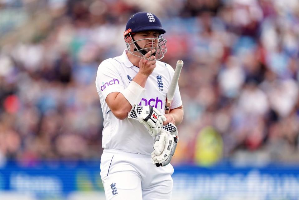 Alex Lees reacts as he walks off after losing his wicket (Mike Egerton/PA) (PA Wire)