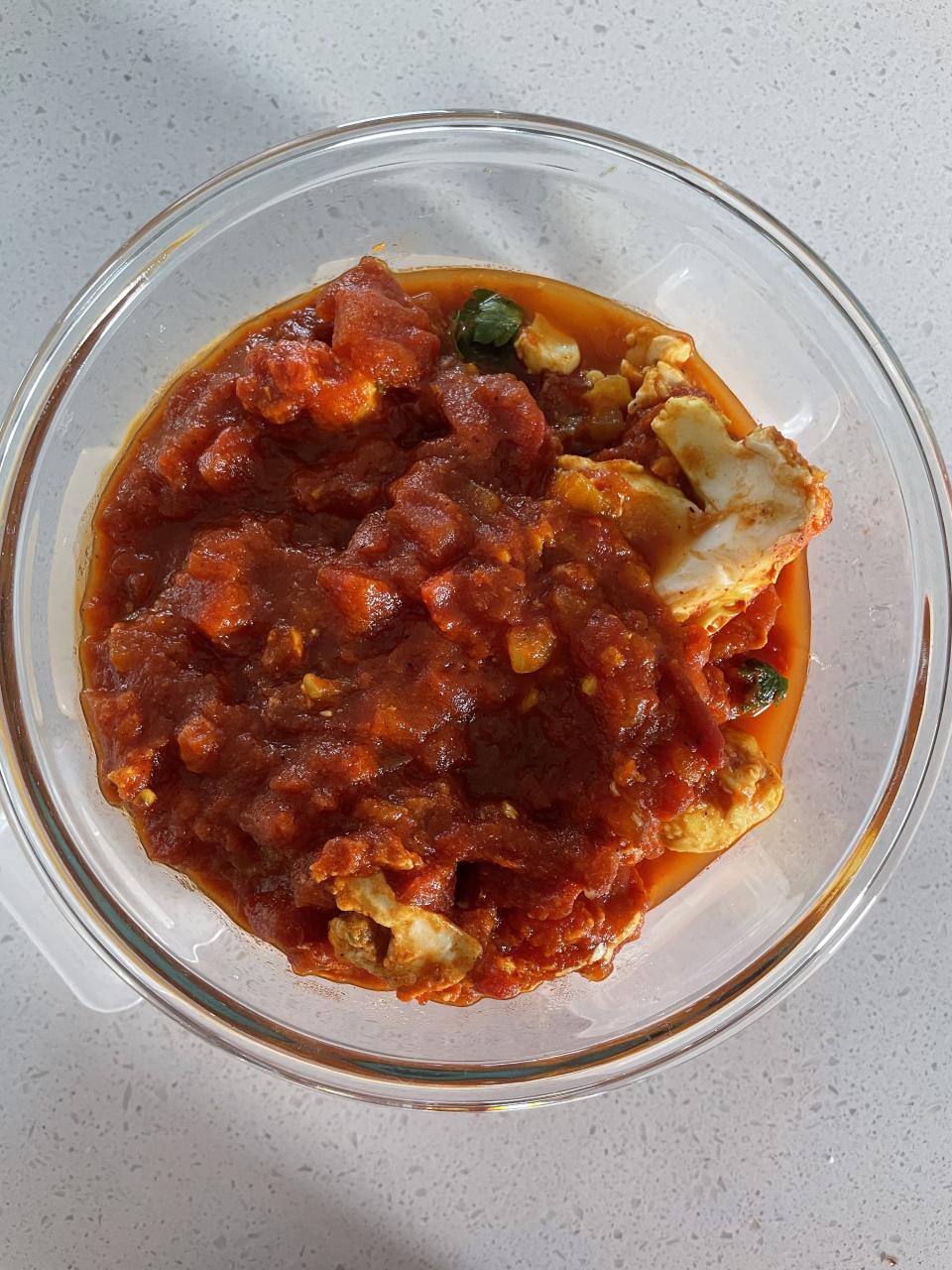 Leftover eggs in tomato sauce