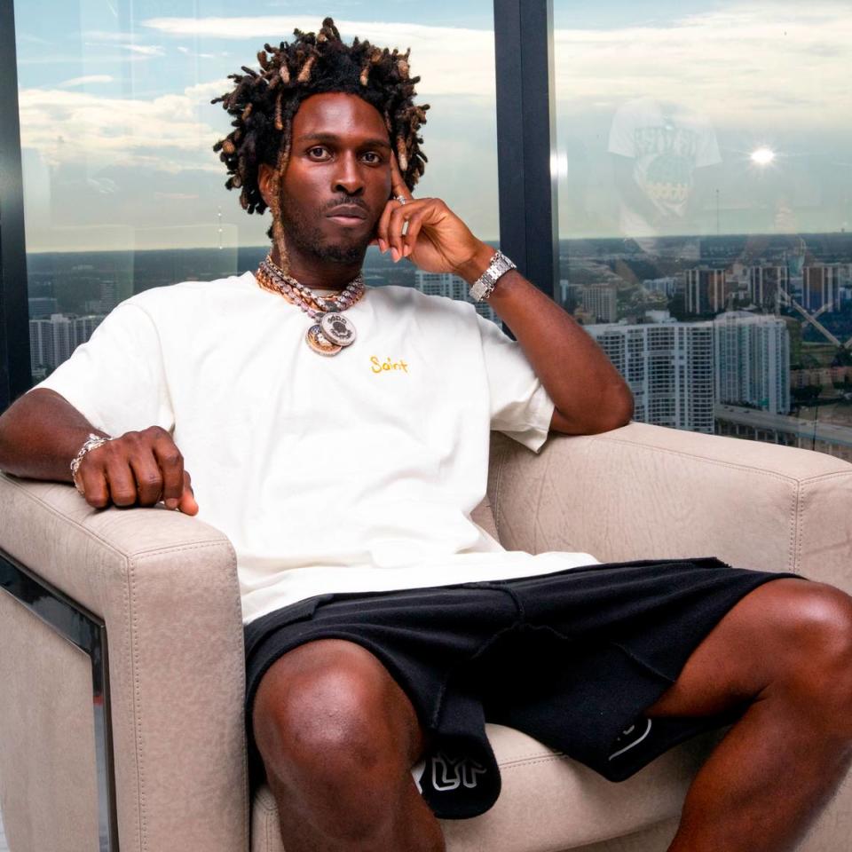 Carlos St. John Phillips, known professionally as SAINt JHN, a Guyanese-American rapper, singer and songwriter sits in his living room/recording studio at his home in Sunny Isles Beach, Florida, on Monday, August 2, 2021.