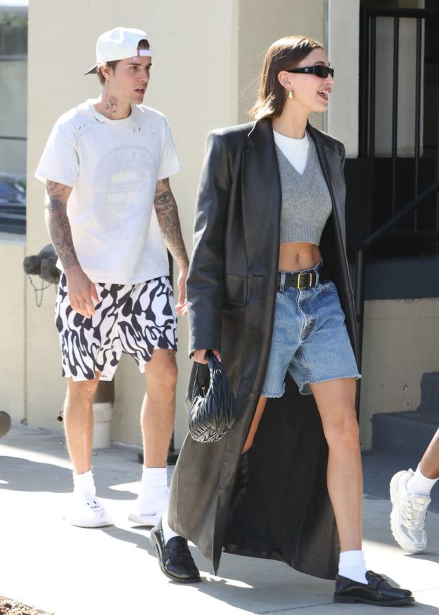 Hailey Bieber's Denim Shorts With Socks & Loafers: Photos – Hollywood Life