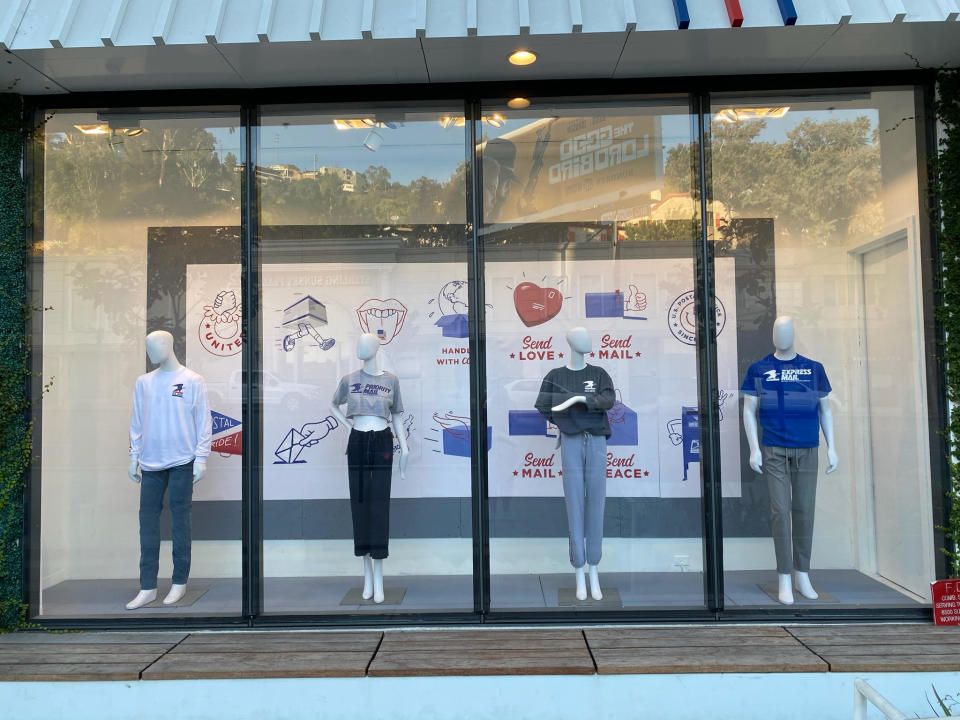 Fred Segal's window display currently features the USPS collection. (Photo: Fred Segal)