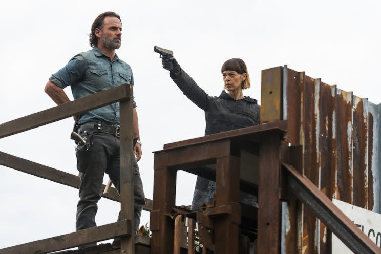 Andrew Lincoln as Rick Grimes and Pollyanna McIntosh as Jadis. (Photo: Gene Page/AMC)