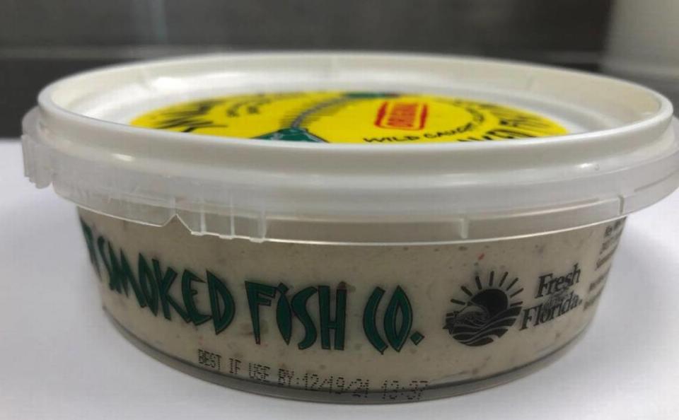 Some Smilin’ Bob’s Natural Smoked Fish Dip cups were mistakenly packed with lids from the Original Smoked Fish Dip. The Key West-based company issued a recall on Oct. 22, 2021. This is an example of where you’ll find the Best-If-Use-By date on the recalled products.