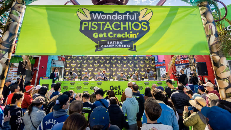 Professional eaters at Wonderful Pistachios eating championship 