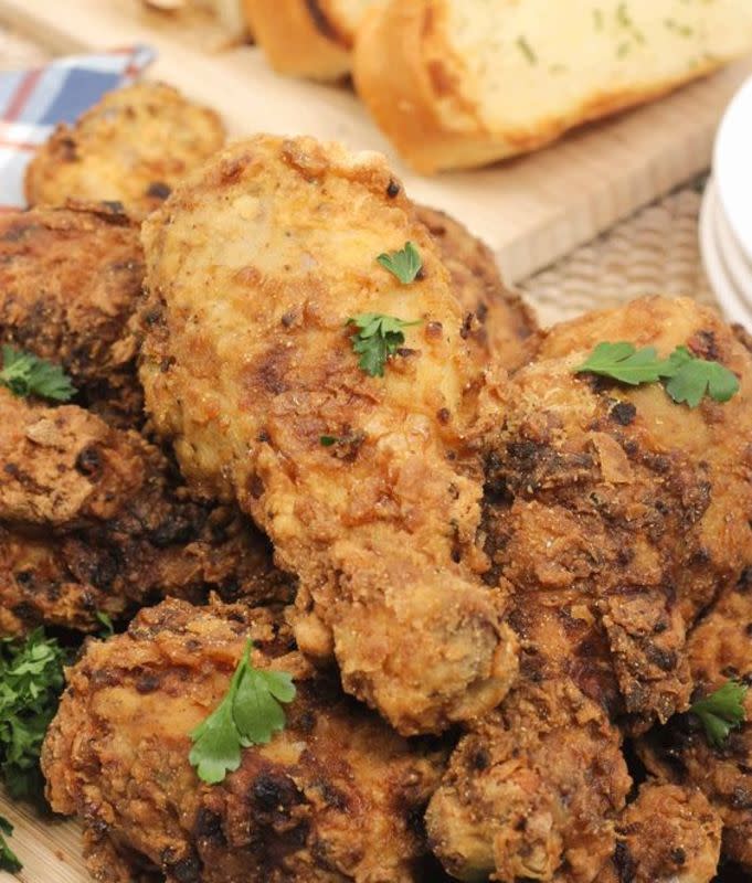 <p>The Pressure Cooker</p><p>This pressure cooker fried chicken is a deep-fried battered chicken. </p><p><strong>Get the recipe: </strong><a href="https://apressurecooker.com/instant-pot-fried-chicken/" rel="nofollow noopener" target="_blank" data-ylk="slk:Instant Pot Fried Chicken;elm:context_link;itc:0;sec:content-canvas" class="link "><strong>Instant Pot Fried Chicken</strong></a></p>