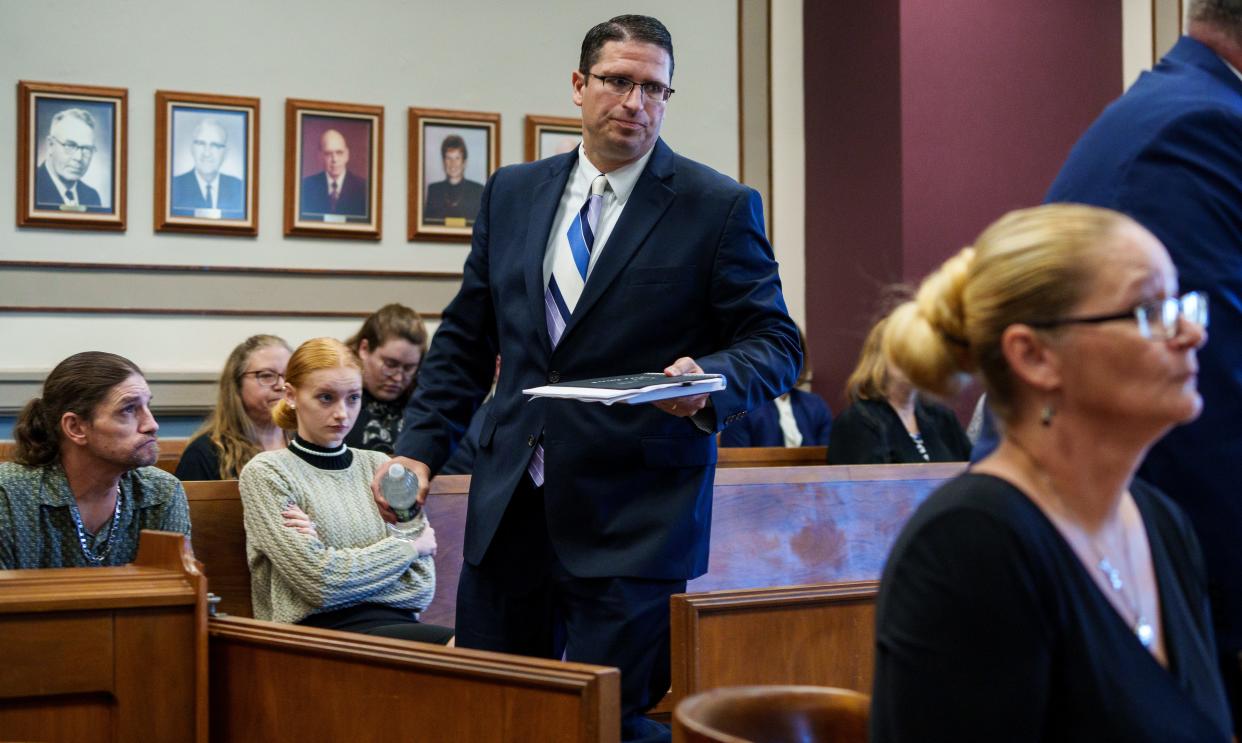 Eric Miller, director of the Indiana Department of Child Services, prepares to answer questions during a court hearing on Sept. 25, 2023, pertaining to documents in case involving the torture and death of 4-year-old boy Judah Morgan. His mother was sentenced to 42 years in prison in connection to his slaying on Jan. 5, 2024.