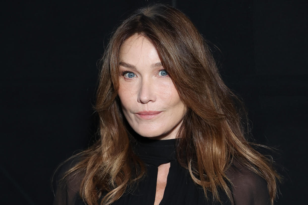 PARIS, FRANCE - SEPTEMBER 26: (EDITORIAL USE ONLY - For Non-Editorial use please seek approval from Fashion House) Carla Bruni Sarkozy attends the Saint Laurent Womenswear Spring/Summer 2024 show as part of Paris Fashion Week  on September 26, 2023 in Paris, France. (Photo by Marc Piasecki/WireImage)