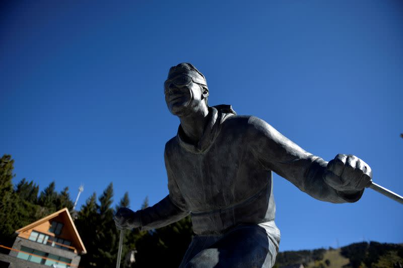 FILE PHOTO: The sculpture of a skier is seen in the ski resort town of Baqueira Beret in the Val d'Aran, Catalonia