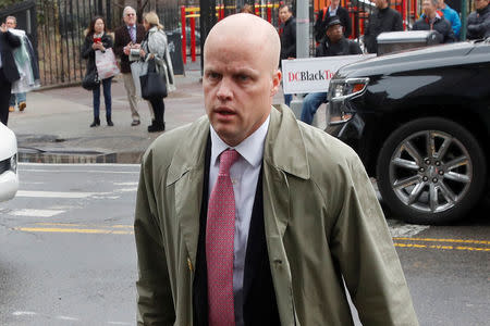 Michael Cohen's attorney Todd Harrison arrives at federal court in the Manhattan borough of New York City, New York, U.S., April 16, 2018. REUTERS/Mike Segar